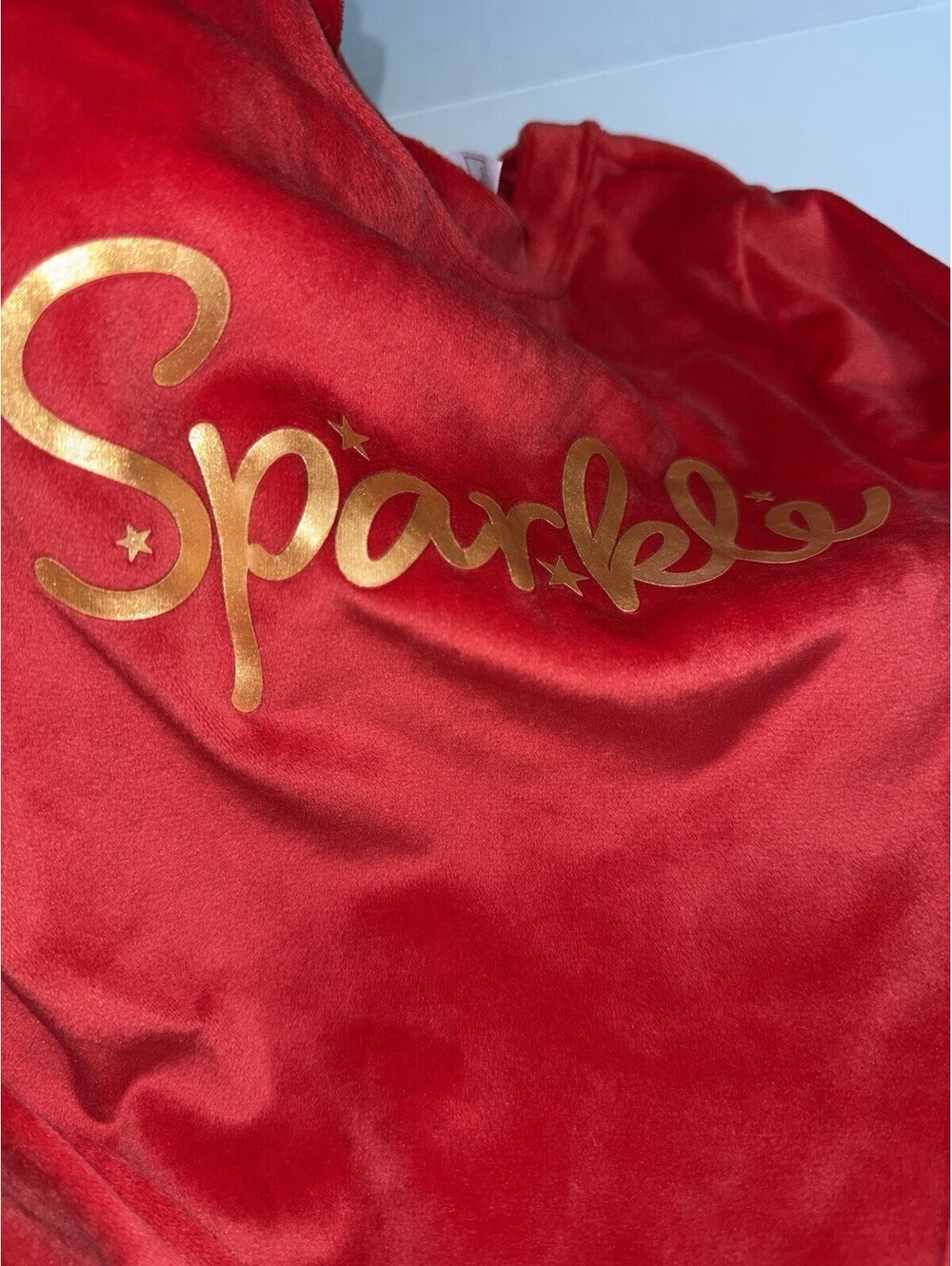 Girls Christmas Pajamas Set Red Velour Sparkle Gold Star Holiday PJs
